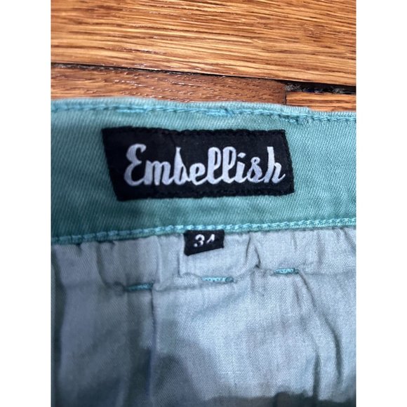 Embellish Jeans Slim Fit Moto Biker Pants Mens Size 34x34 Green Stretch Denim - Picture 3 of 5